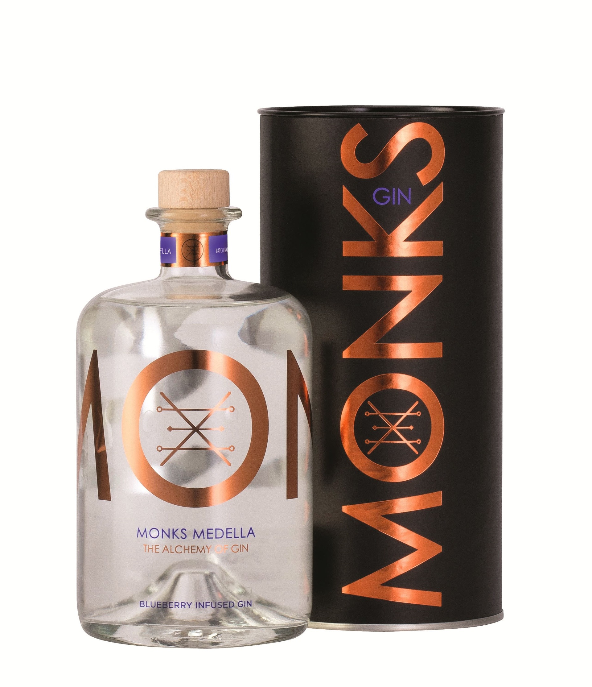 Bouteille de Gin Monks parfum Medella avec son packaging