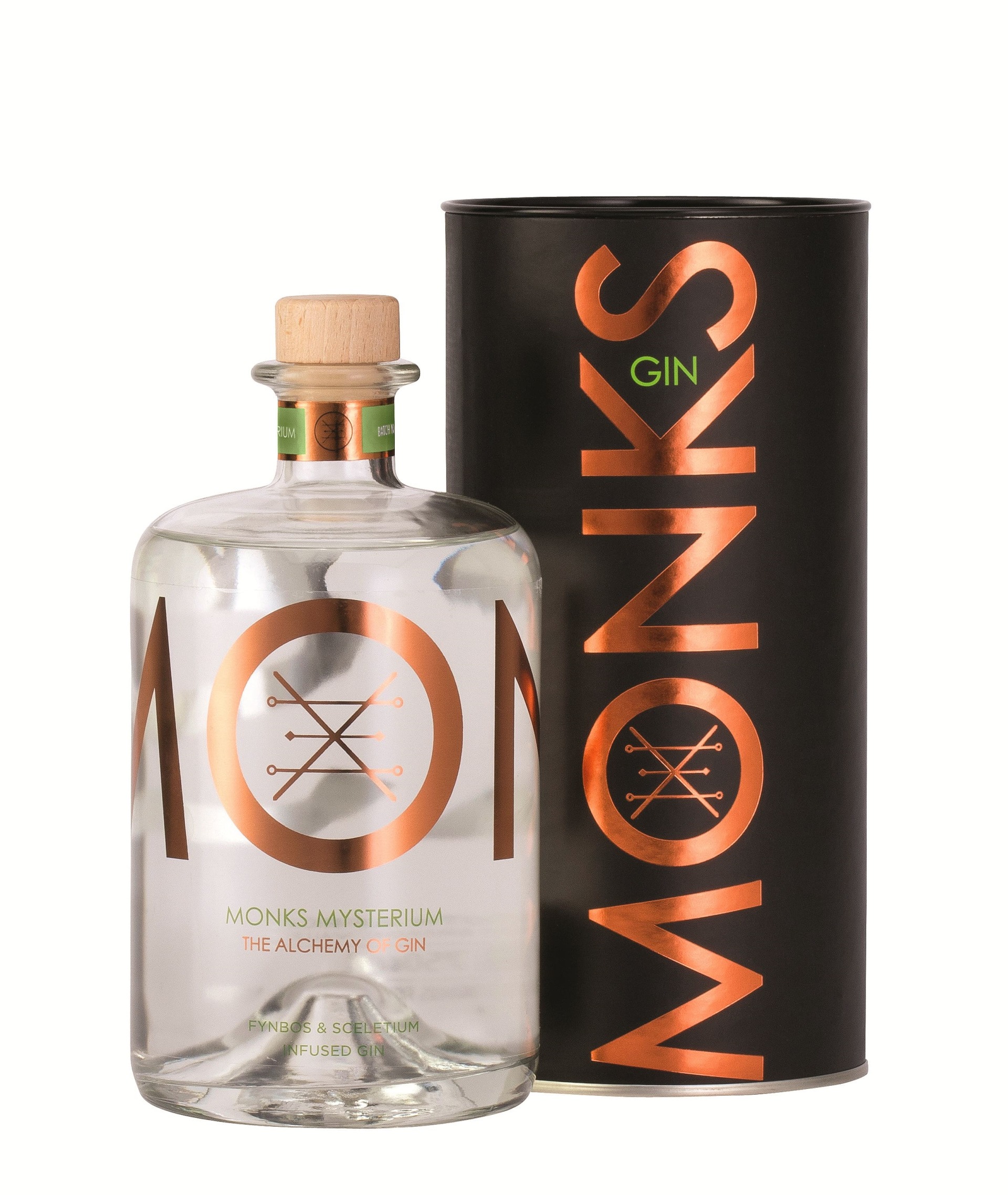 Bouteille de Gin Monks parfum Mysterium avec son packaging